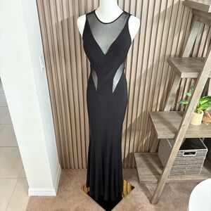🖤 Betsy & Adam Black Mesh Cutout Gown – Size 4P